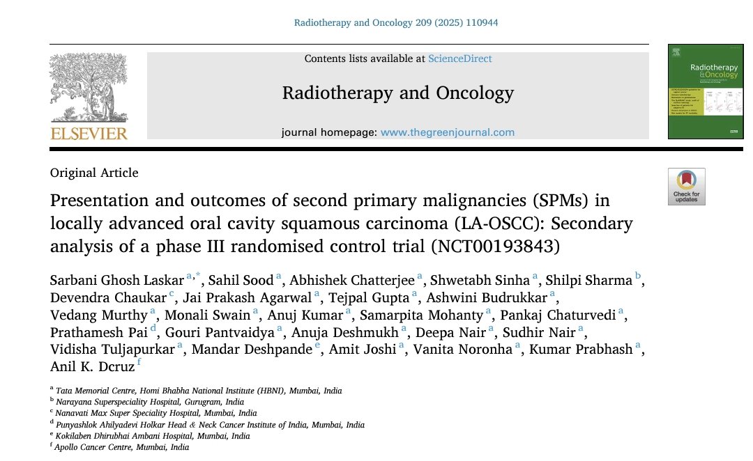 TMC Radiation Oncology (@radonctmc) on Twitter photo 📢 New publication alert from Head & Neck team <a href="/RadOncTMC/">TMC Radiation Oncology</a>!
Unique data on 83 second primary malignancies (SPMs) from a 900-patient RCT in HNSCC shows encouraging survival with aggressive multimodality salvage, including surgery.
doi.org/10.1016/j.rado… 📢 New publication alert from Head & Neck team <a href="/RadOncTMC/">TMC Radiation Oncology</a>!
Unique data on 83 second primary malignancies (SPMs) from a 900-patient RCT in HNSCC shows encouraging survival with aggressive multimodality salvage, including surgery.
doi.org/10.1016/j.rado…