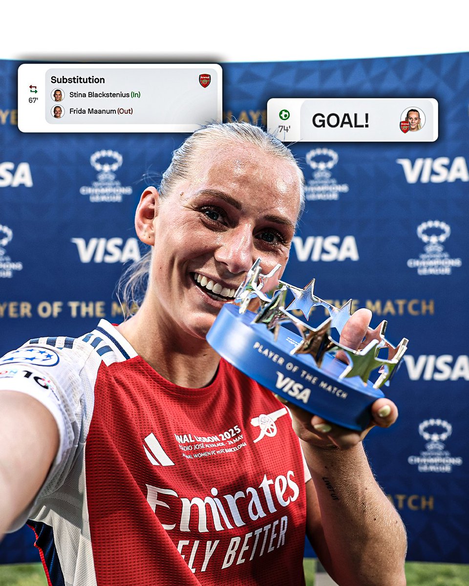 Subbed on in the 67th minute, it took Stina Blackstenius just seven minutes to win the Champions League for Arsenal 🏆

Game changer 👏