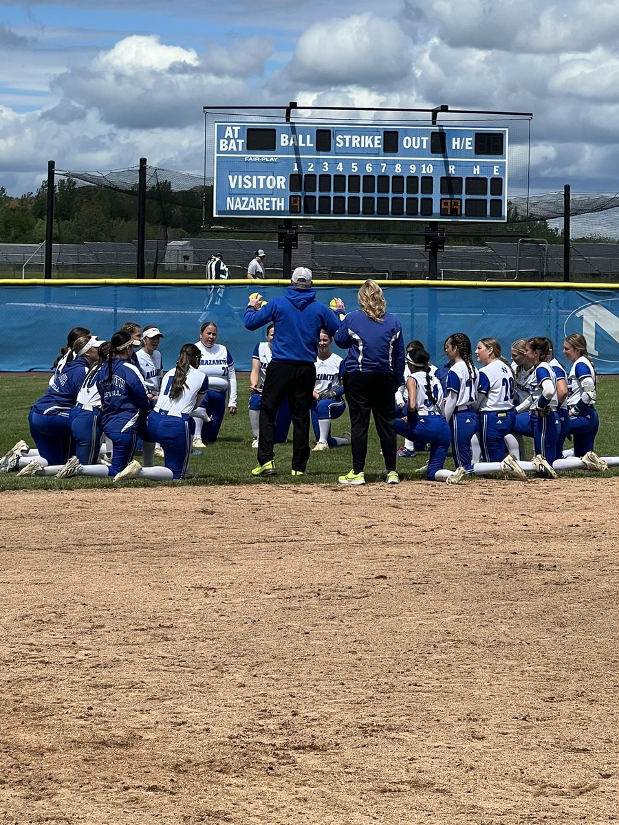 Coach Genzale talks to the girls after the 6-5 victory over Whitehall. Gianna Perillo with the walk off bomb in the bottom of the 7th! #GoBlueEagles