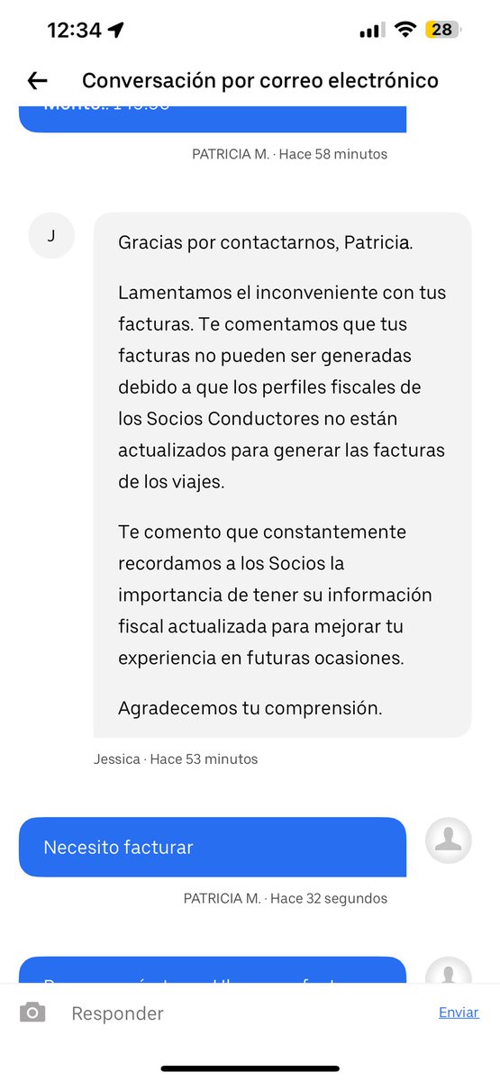 Eddnaha's tweet photo. @Uber_MEX Pésimo servicio al solicitar factura, su respuesta es “lamentamos pero los socios no pueden facturar” una de las razones de usar Uber y no otra app era el obtener facturas , por mi trabajo necesito trasladarme y solo por plataformas que facturen 🤡 https://t.co/gLjwQoaTtb