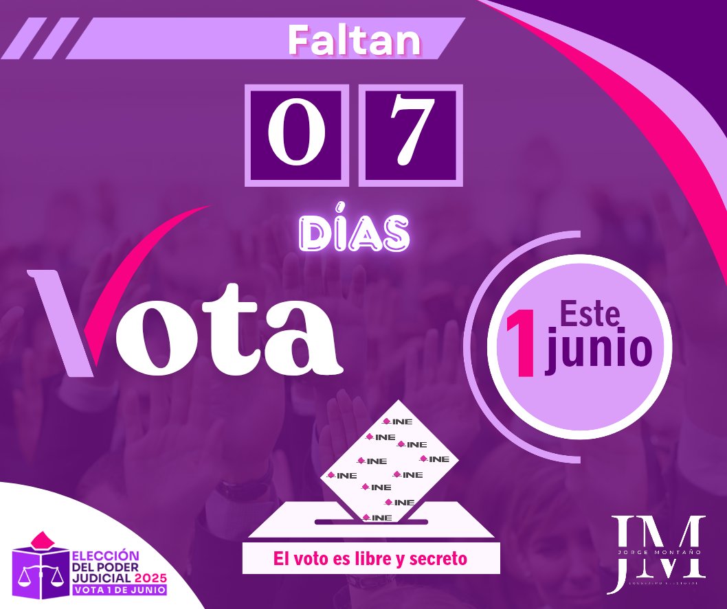🗳 #VivamosLaDemocracia

 La ciudadanía mexicana tiene una cita con la democracia este 1° de junio en las elecciones del Poder Judicial de la Federación.

¡Infórmate y #Vota! 👍🏽

#VotoLibreYSecreto
#VotaPoderJudicial2025mx