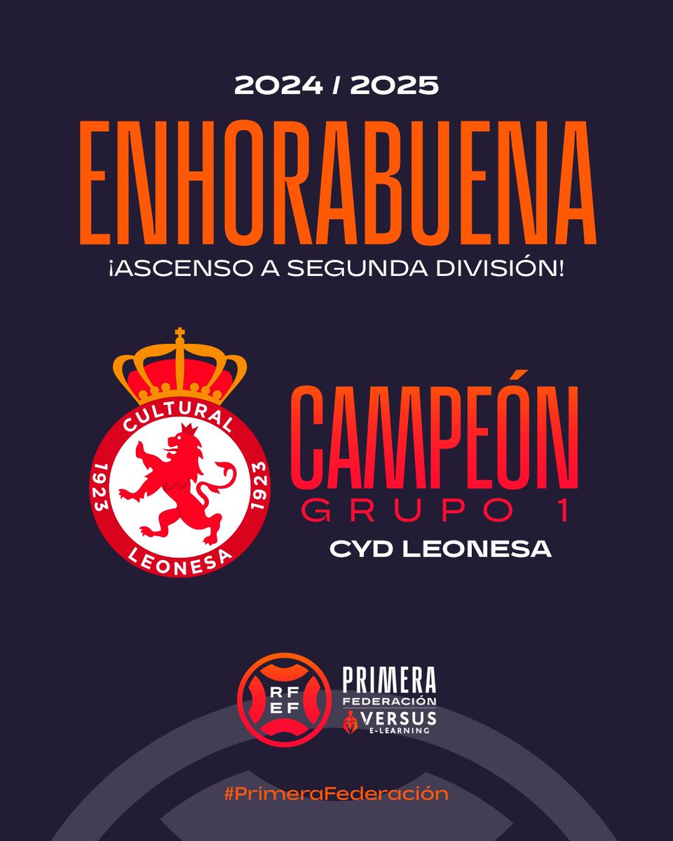 🦁 Leoneses, leonesas...

¡La <a href="/CyDLeonesa/">Cultural y Deportiva Leonesa</a> es 𝗖𝗔𝗠𝗣𝗘𝗢𝗡𝗔 𝗗𝗘𝗟 𝗚𝗥𝗨𝗣𝗢 𝟭!

🏆 Líderes desde la 𝗽𝗿𝗶𝗺𝗲𝗿𝗮 𝗷𝗼𝗿𝗻𝗮𝗱𝗮 para conseguir el 𝗮𝘀𝗰𝗲𝗻𝘀𝗼.

👏 ¡𝗘𝗡𝗛𝗢𝗥𝗔𝗕𝗨𝗘𝗡𝗔! 👏

#PrimeraFederación | #VersusELearning