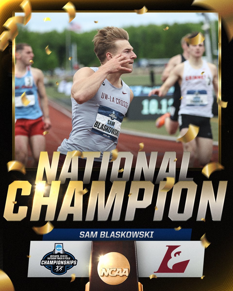NCAA Division III (@ncaadiii) on Twitter photo MAKE IT FOUR STRAIGHT🔥
Sam Blaskowski of <a href="/UWLAthletics/">UWL Athletics</a> claims his fourth-straight men's 100m title with a time of 10.14 seconds!
#WhyD3 | #D3tf MAKE IT FOUR STRAIGHT🔥
Sam Blaskowski of <a href="/UWLAthletics/">UWL Athletics</a> claims his fourth-straight men's 100m title with a time of 10.14 seconds!
#WhyD3 | #D3tf