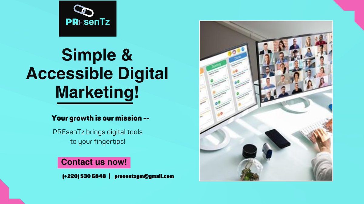 presentzglobal's tweet photo. We Make Digital Marketing Simple and Accessible.
From content creation, website development & design to social media marketing and branding, making your brand reach the right audience at the right time.
Learn more on (+220) 530 6848
#PREsenTz #SmartMarketing #StrategicGrowth https://t.co/ksop87uSOV