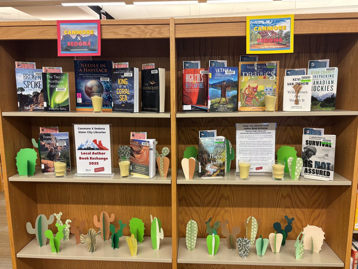 📚 Big news! Canmore Public Library is now a Sister City Library with Community Library Sedona! 🇨🇦🤝🇺🇸

We’re kicking things off with a Local Author Book Exchange—7 books from each community on display now!
📖 Stop by &amp; explore stories from Canmore &amp; Sedona. #Librarylove
