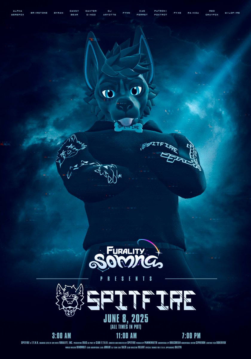 Returning at <a href="/furality/">Furality</a> Somna's Club F.Y.N.N. for an era-spanning set. I've been working really hard on making this a visual-focused set this year, and the people I've worked with have been on it night and day to deliver an awesome show. I can't wait for you to see it 💙