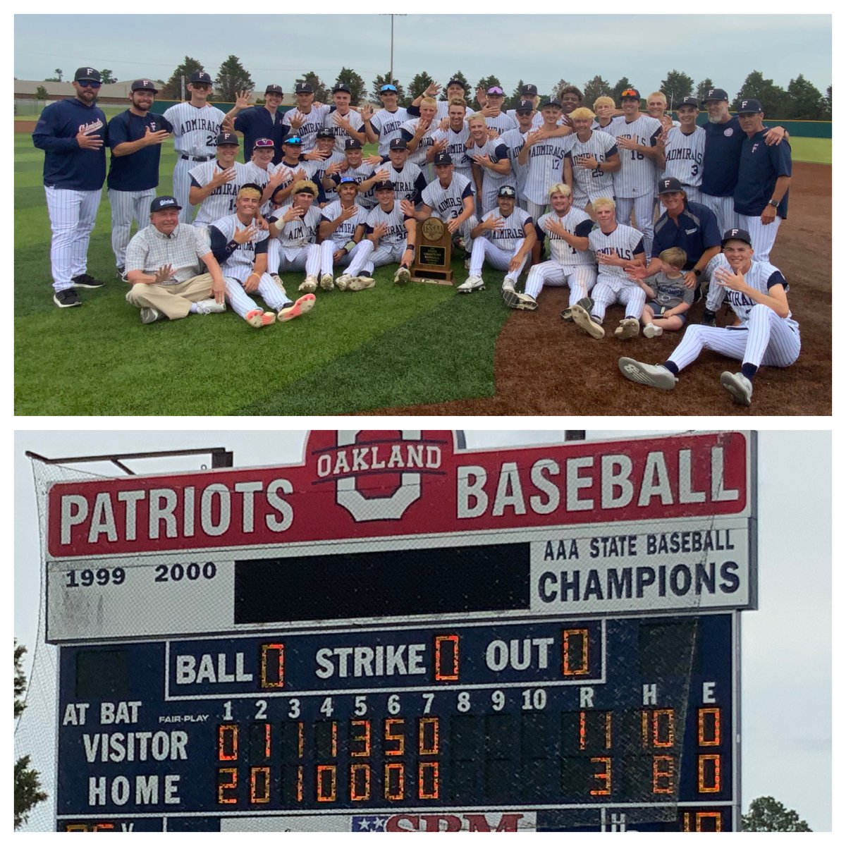jack tate (@coachtatefhs20) on Twitter photo 2⚾️25 Class 4A Baseball STATE CHAMPIONS 🏆
THE FARRAGUT ADMIRALS ⚓️
Farragut 11 Clarksville 3
Ads 32-11; Wildcats 38-8
Winning Pitcher: COLE DRAPER (Complete Game)
Homerun: BRAXTON TYE (Grand Slam), AIDAN FLAGG
4th STATE TITLE IN A ROW! (14 Total)
<a href="/AdmiralGameday/">Farragut Baseball</a> 2⚾️25 Class 4A Baseball STATE CHAMPIONS 🏆
THE FARRAGUT ADMIRALS ⚓️
Farragut 11 Clarksville 3
Ads 32-11; Wildcats 38-8
Winning Pitcher: COLE DRAPER (Complete Game)
Homerun: BRAXTON TYE (Grand Slam), AIDAN FLAGG
4th STATE TITLE IN A ROW! (14 Total)
<a href="/AdmiralGameday/">Farragut Baseball</a>