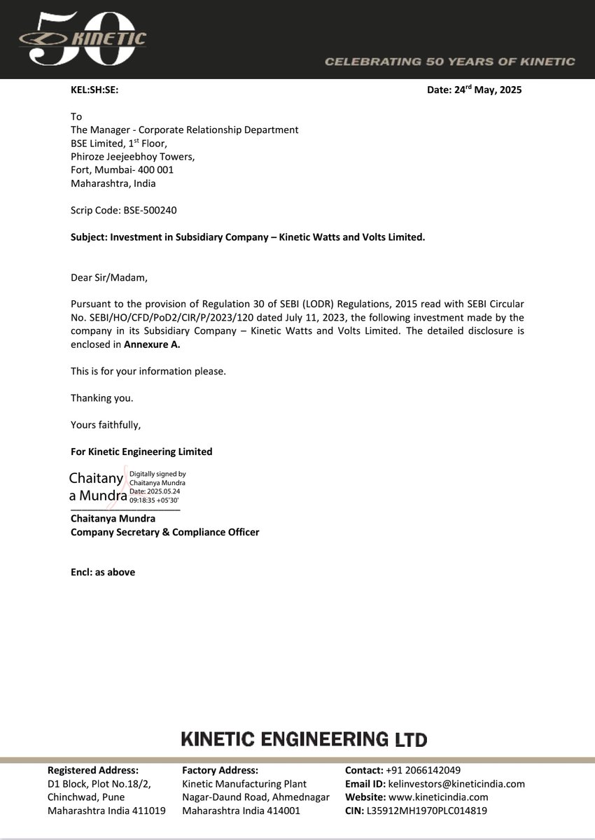BaateinStockKi's tweet image. Kinetic Engineering boosts EV game!
Invests ₹10 Cr in its EV arm Kinetic Watts &amp;amp; Volts to strengthen auto biz.

Total investment in KWV: ₹48.5 Cr

Focus: Motors, axles, controllers, batteries

Granted 3-yr brand license to use &quot;Kinetic&quot;

#KineticEngineering #EVStocks