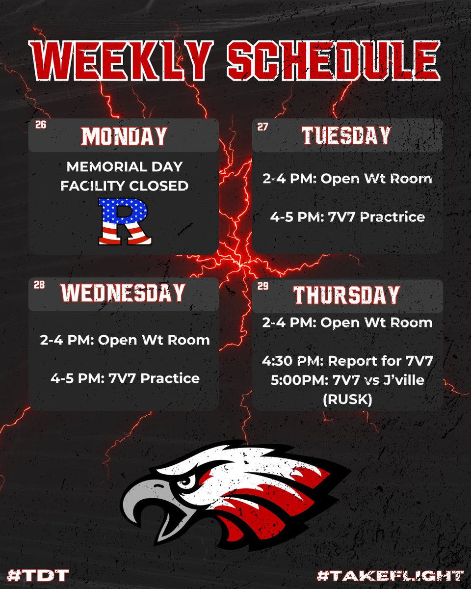 Schedule for the upcoming week! 🦅💪🏻 #TDT