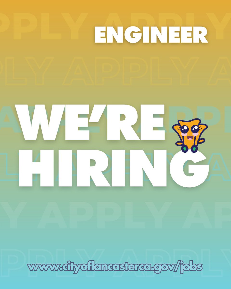 📞Your future called. It wants you to apply to work with us. Join our team as our next Engineer – City Engineering and help us lead the way in sustainability, innovation, and community-focused infrastructure. 

Apply at cityoflancasterca.gov/jobs.