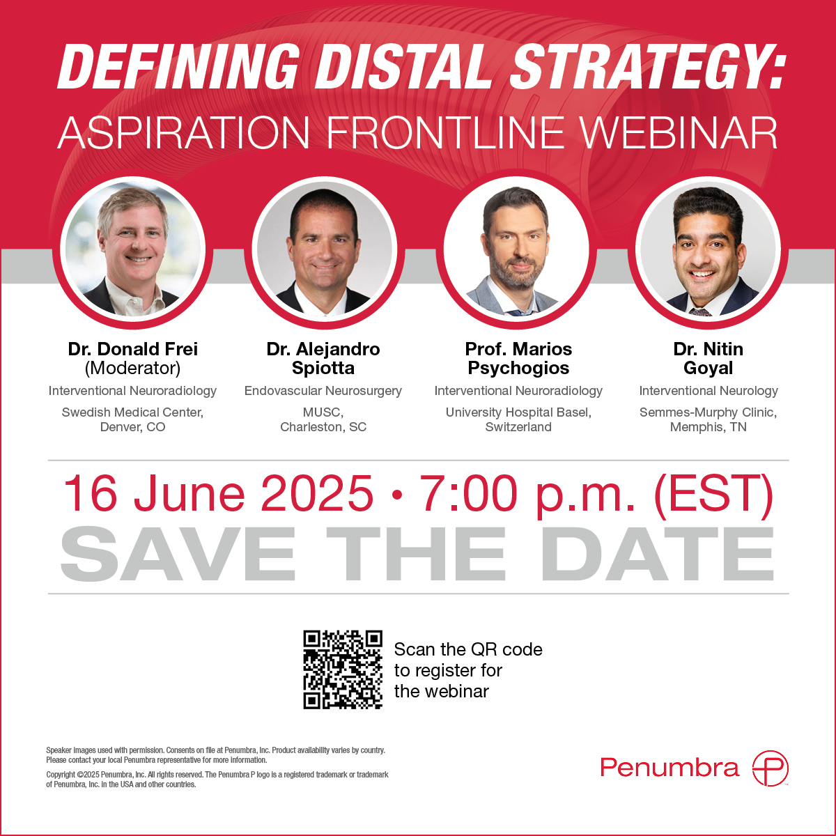 Penumbra Neuro (@penneuro) on Twitter photo Mark your calendar: Defining Distal Strategy: Aspiration Frontline — June 16 at 7PM EST. Drs. @DonFreiMD, @Alex_Spiotta, <a href="/MPeyT1/">Marios Psychogios</a> & <a href="/NiGoyal11/">Nitin Goyal</a> break down recent studies, share clinical experience, and explore evolving strategies for managing distal occlusions. Mark your calendar: Defining Distal Strategy: Aspiration Frontline — June 16 at 7PM EST. Drs. @DonFreiMD, @Alex_Spiotta, <a href="/MPeyT1/">Marios Psychogios</a> & <a href="/NiGoyal11/">Nitin Goyal</a> break down recent studies, share clinical experience, and explore evolving strategies for managing distal occlusions.