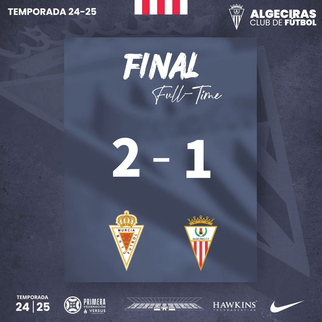 Algeciras CF (@algecirascf) on Twitter photo 𝗙𝗜𝗡𝗔𝗟 | <a href="/realmurciacfsad/">Real Murcia CF</a> 2- <a href="/AlgecirasCF/">Algeciras CF</a> 1.
👉 Concluye la temporada del conjunto albirrojo en una meritoria novena posición tras un gran tramo final de temporada.
❤️ Gracias por estar ahí como siempre.
#RealMurciaAlgeciras. 𝗙𝗜𝗡𝗔𝗟 | <a href="/realmurciacfsad/">Real Murcia CF</a> 2- <a href="/AlgecirasCF/">Algeciras CF</a> 1.
👉 Concluye la temporada del conjunto albirrojo en una meritoria novena posición tras un gran tramo final de temporada.
❤️ Gracias por estar ahí como siempre.
#RealMurciaAlgeciras.