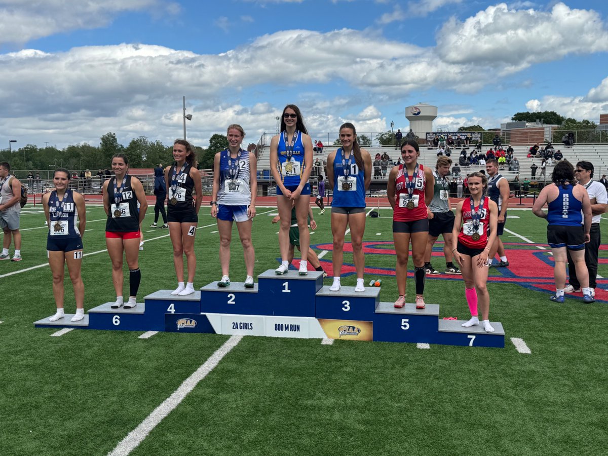 And a third gold! Plus three on the podium!
2A Girls 800
🥇 - Karis McElhaney (Greenville)
5- AnnaSophia Viccari (West Middlesex)
6- Jillian White (Hickory)