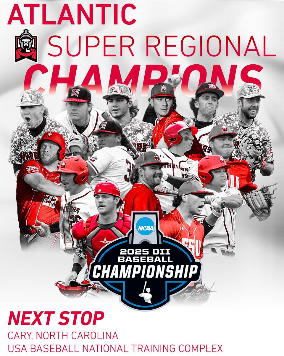 ESU Warriors (@esuwarriors) on Twitter photo 𝐀𝐭𝐥𝐚𝐧𝐭𝐢𝐜 𝐒𝐮𝐩𝐞𝐫 𝐑𝐞𝐠𝐢𝐨𝐧𝐚𝐥 𝐂𝐡𝐚𝐦𝐩𝐢𝐨𝐧𝐬 ⚔️⚾🥇
For the first time in program history, <a href="/ESU_Baseball/">ESU Baseball</a> are headed to the Division II College World Series in Cary, North Carolina, after winning the Atlantic Super Regional!
#WhereWarriorsBelong 𝐀𝐭𝐥𝐚𝐧𝐭𝐢𝐜 𝐒𝐮𝐩𝐞𝐫 𝐑𝐞𝐠𝐢𝐨𝐧𝐚𝐥 𝐂𝐡𝐚𝐦𝐩𝐢𝐨𝐧𝐬 ⚔️⚾🥇
For the first time in program history, <a href="/ESU_Baseball/">ESU Baseball</a> are headed to the Division II College World Series in Cary, North Carolina, after winning the Atlantic Super Regional!
#WhereWarriorsBelong