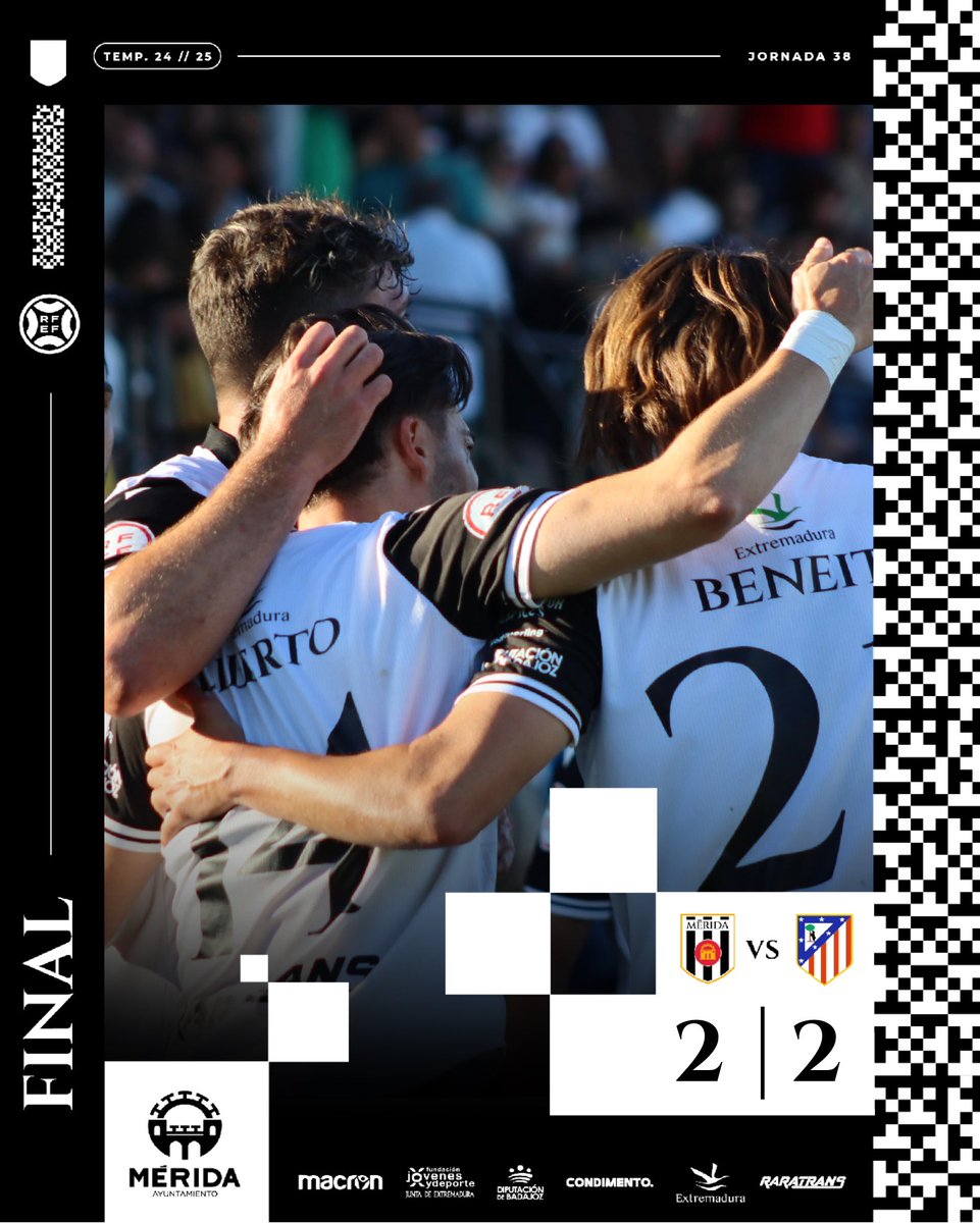Pepeviyuela01's tweet image. 📢EMPATE DEL MÉRIDA ⚪️⚫️ ANTES DE IR A SAN SEBASTIÁN ‼️
👉Los de Guilló han conseguido un empate a 2 goles frente al Atlético B
👉Comenzó mal y fue de más a menos aunque el filial colchonero acabó empatando
👉Real Sociedad B rival Emeritense en Playoffs
#MéridaAtletiB