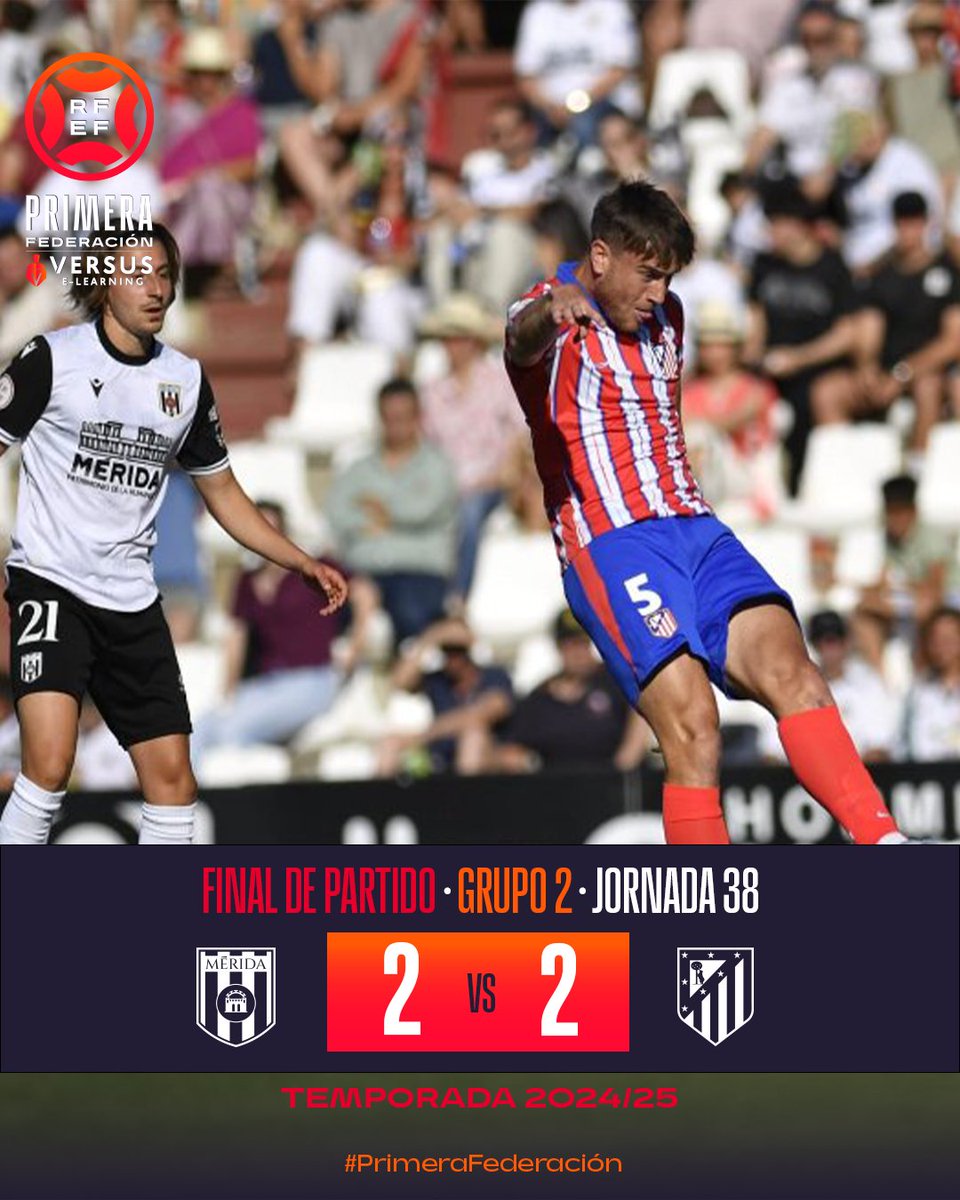 Primera_RFEF's tweet image. 𝗙𝗜𝗡𝗔𝗟 | #MéridaAtletiB

👊 ¡Empate en un intercambio de golpes entre el Mérida y el Atlético de Madrid "B"!

#PrimeraFederación | #VersusELearning