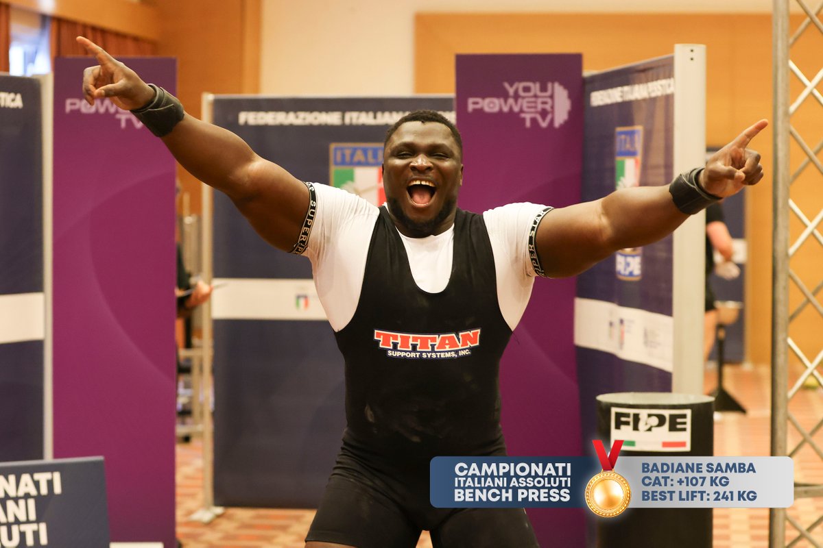 federpesistica's tweet image. Finali Campionati Italiani Bench Press 2025
🇮🇹
107+ KG M
🥇 | DI GIUSEPPE Lorenzo | 211
🥈 | MONTESANTO Pasquale | 210
🥉 | PARTIGNO Mattia | 203

107+ KG M
🥇 | BADIANE Samba | 241
🥈 | CARDILLO Salvatore Matteo | 233
🥉 | ZUANETTI Mattia | 223

#liftyourdream #benchpress #fipe