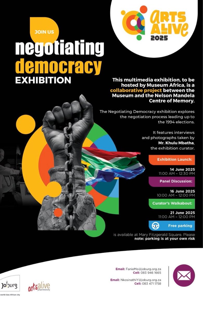Museum Africa x Nelson Mandela Foundation present Negotiating Democracy, a powerful exhibition on SA’s Constitution. Launch: 14 June | Panel: 16 June | Walkabout: 21 June. #NegotiatingDemocracy #CityOfJoburg #ArtsAlive