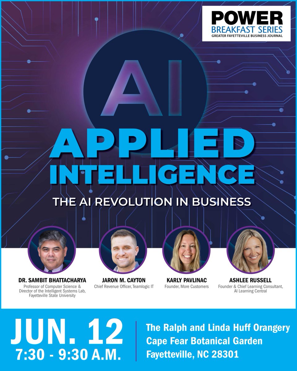 We may or may not have used AI to generate this caption🤭

💼 AI Meets Business Brilliance 🤖
Discover how to integrate AI into your strategy, streamline operations, and drive smarter growth at <a href="/bizfayetteville/">Greater Fayetteville Business Journal</a>'s Power Breakfast next month!

🎟️: fcedc.biz/GFBJPowerBreak….