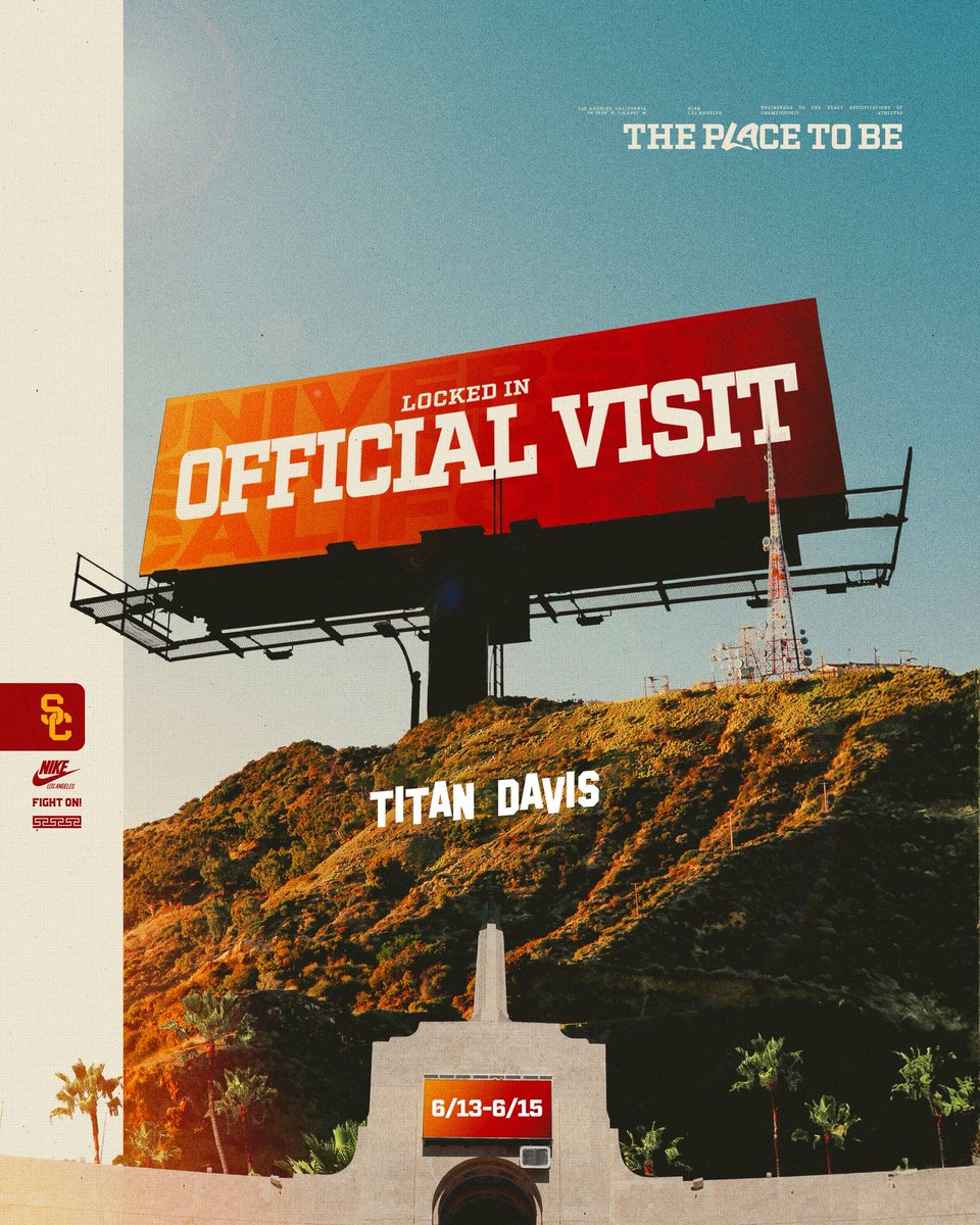 Titan Davis (@titandavis97) on Twitter photo Date change I will be attending USC 6/13-6/15 locked in 🔒#FightOn✌🏽
<a href="/Coach_Henny/">Eric Henderson</a> <a href="/LincolnRiley/">Lincoln Riley</a> <a href="/WestonZernechel/">Weston Zernechel</a> <a href="/CoachPoe1914/">Coach Poe *Trenches Reloaded *</a> <a href="/JHMerrittJr/">John Merritt 🏈</a> <a href="/DeSmetFB/">De Smet Jesuit Football</a> <a href="/AllenTrieu/">Allen Trieu</a> <a href="/ChadSimmons_/">ChadSimmons</a> <a href="/GregSmithRivals/">Greg Smith</a> Date change I will be attending USC 6/13-6/15 locked in 🔒#FightOn✌🏽
<a href="/Coach_Henny/">Eric Henderson</a> <a href="/LincolnRiley/">Lincoln Riley</a> <a href="/WestonZernechel/">Weston Zernechel</a> <a href="/CoachPoe1914/">Coach Poe *Trenches Reloaded *</a> <a href="/JHMerrittJr/">John Merritt 🏈</a> <a href="/DeSmetFB/">De Smet Jesuit Football</a> <a href="/AllenTrieu/">Allen Trieu</a> <a href="/ChadSimmons_/">ChadSimmons</a> <a href="/GregSmithRivals/">Greg Smith</a>