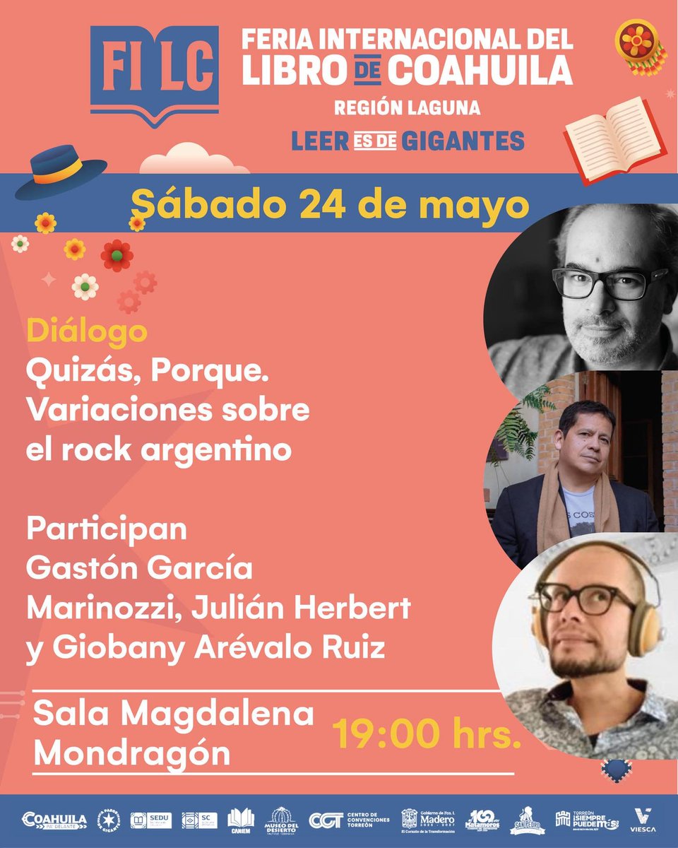 Julián Herbert (@julian_herbert) on Twitter photo Hoy haré doble turno en la <a href="/FILCoahuila/">FIL Coahuila</a> Región Laguna: a las 5:30 pm presentaremos _Overol. Apuntes sobre narrativa mexicana reciente_, en compañía de Ruth Castro, y a las 7 pm conversaré sobre rock argentino con Gastón García Marinozzi y Giobany Arévalo Ruiz. Los esperamos. Hoy haré doble turno en la <a href="/FILCoahuila/">FIL Coahuila</a> Región Laguna: a las 5:30 pm presentaremos _Overol. Apuntes sobre narrativa mexicana reciente_, en compañía de Ruth Castro, y a las 7 pm conversaré sobre rock argentino con Gastón García Marinozzi y Giobany Arévalo Ruiz. Los esperamos.