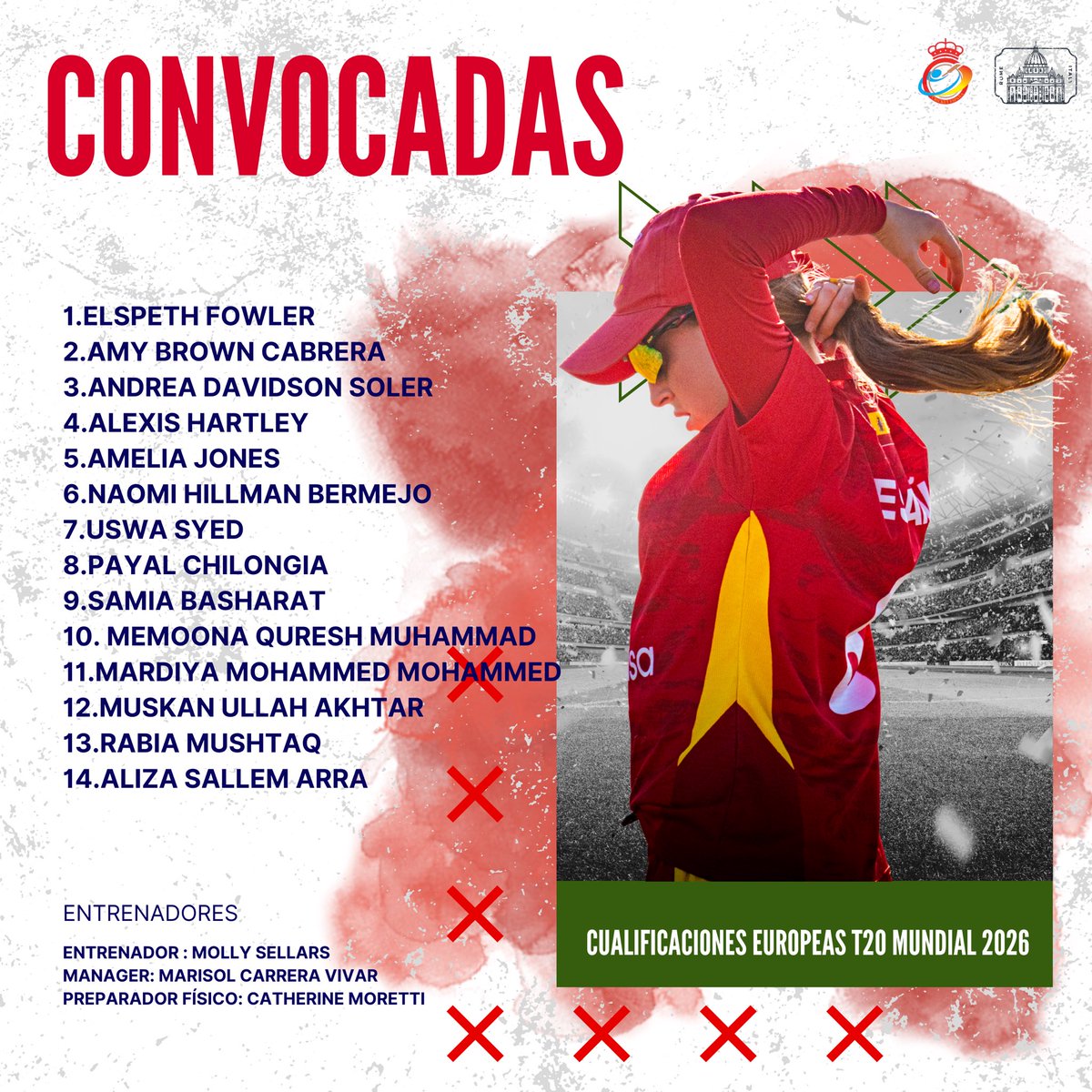 Nuestras chicas están en Roma , donde se disputarán las cualificaciones para el mundial de T20 2026.

¡Vamos España!🇪🇸