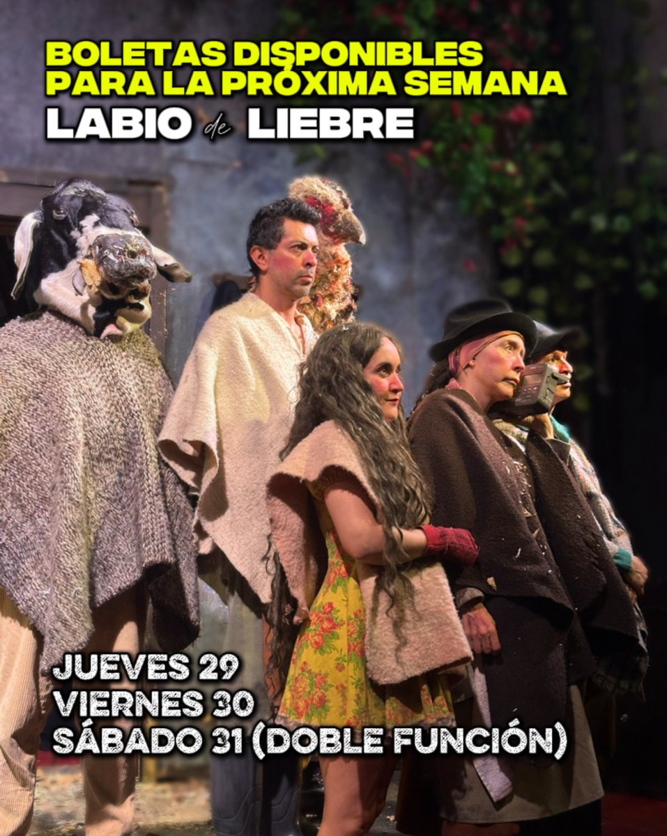 TeatroPetra's tweet photo. LABIO DE LIEBRE 🔥
Quedan pocas boletas disponibles para la próxima semana ✨
Reservas por Dm, llamando al
(601) 642 1447 o 👉🏻 https://t.co/WwROsf3rQ3
#Labiodeliebre #Fabiorubiano #teatrobogota #planesbogota #quehaypahacerbogota #bogotaplanes #planesfamiliares #planesdepareja https://t.co/g36cOLLuFA