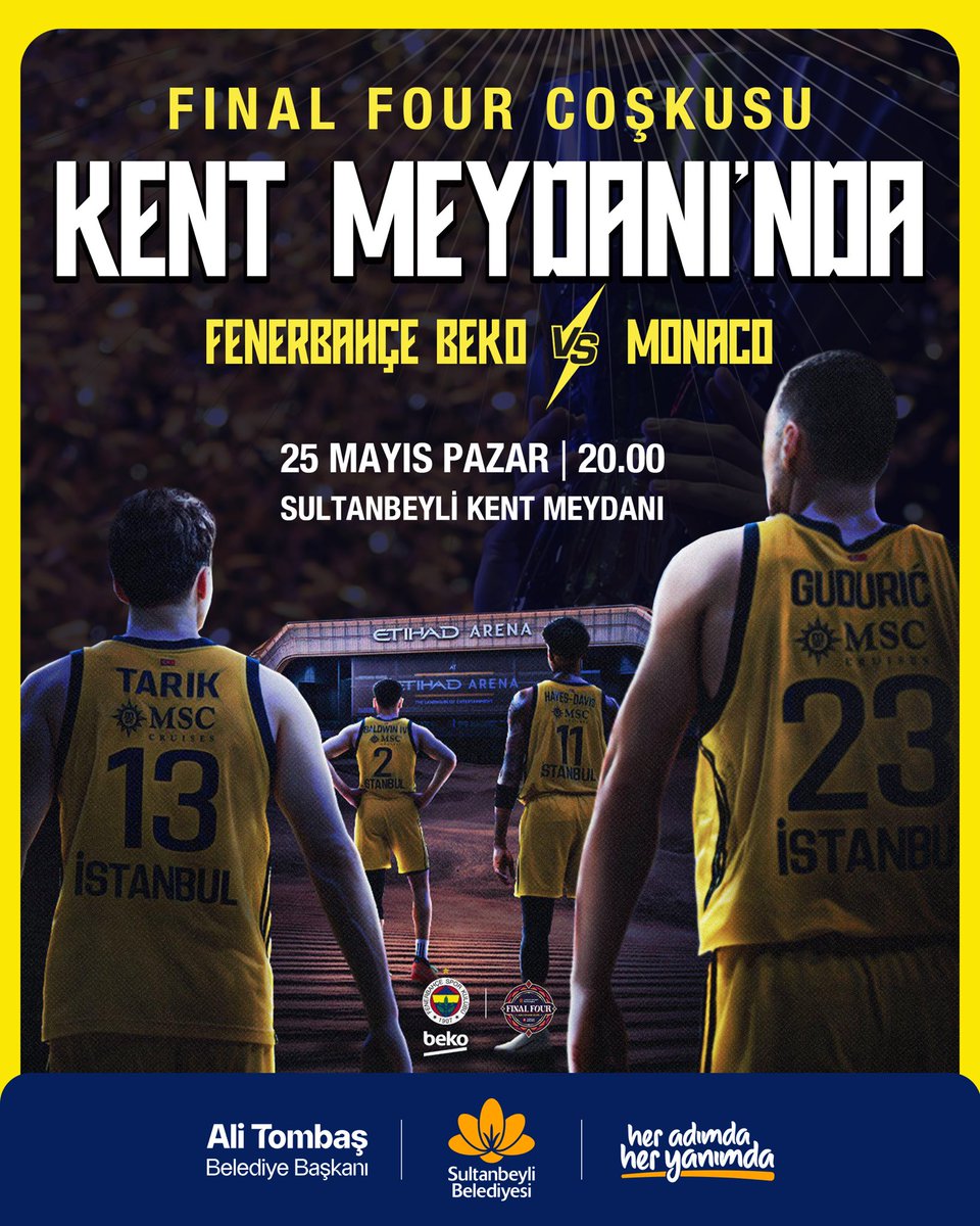 Eurolig yolunda, hedefimiz kupa🏆

Fenerbahçe Basketbol Takımı’mızın Final Four final maçı coşkusunu DEV EKRANDA hep birlikte yaşamaya tüm sporseverleri bekliyorum.

📍Sultanbeyli Kent Meydanı
#Yellow7egacy #EuroLeague
