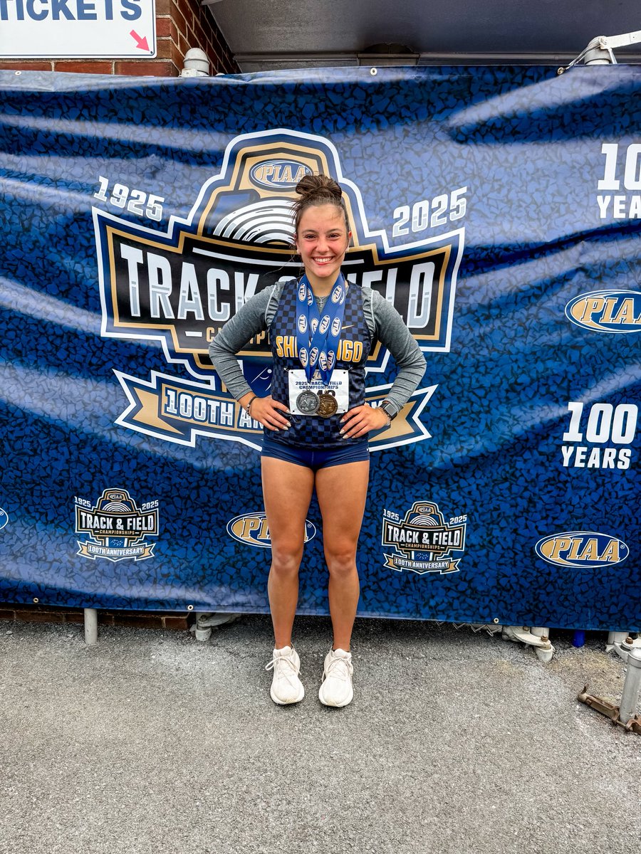 Proud of Sara for an amazing end to her high school career! She earned two state medals at the PIAA State Track and Field Championship: a silver in long jump (18-3.5) and 7th place in triple jump (36-6). 🥈🏅 #ProudMoment #StateMedals