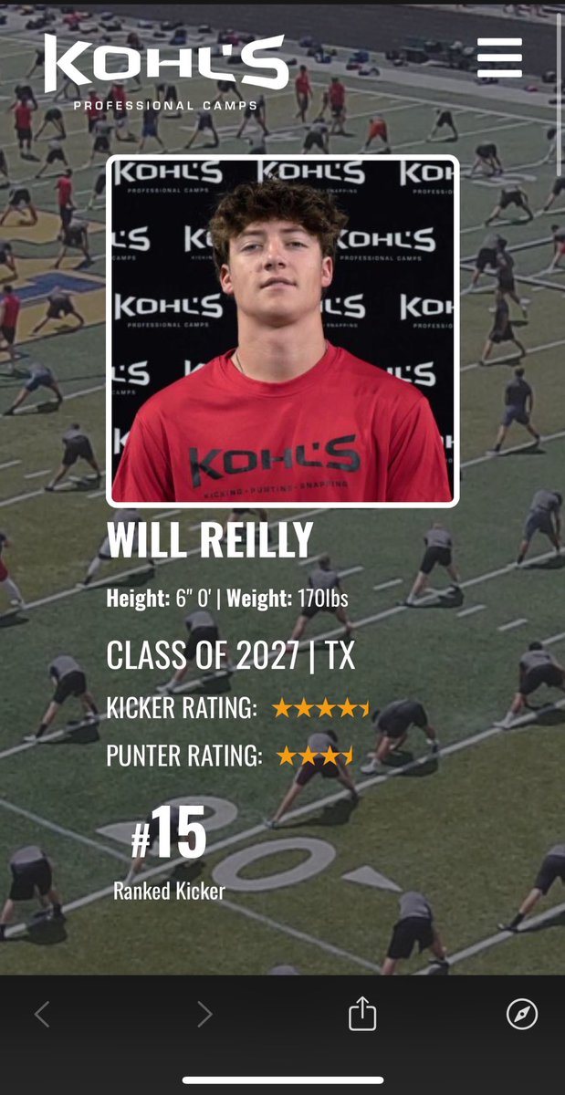 Will Reilly (@willreillykicks) on Twitter photo Blessed to be ranked #15 in 🇺🇸/ #2 in TX By <a href="/KohlsKicking/">Kohl's Kicking Camps</a> Rankings.
<a href="/sashighlanderfb/">St. Andrew’s Football</a>
<a href="/CoachCantrell22/">Edward Cantrell</a> Blessed to be ranked #15 in 🇺🇸/ #2 in TX By <a href="/KohlsKicking/">Kohl's Kicking Camps</a> Rankings.
<a href="/sashighlanderfb/">St. Andrew’s Football</a>
<a href="/CoachCantrell22/">Edward Cantrell</a>