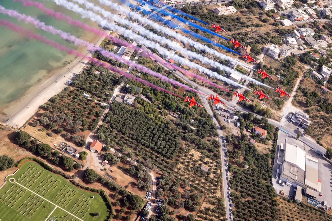 Manolis N. Tsoulos (@phaleron1964) on Twitter photo The Red Arrows arriving in Crete this afternoon and performing a flypast over the <a href="/CWGC/">Commonwealth War Graves</a> Suda bay war cemetery.
The flypast helped to mark the 84th anniversary of the Battle of Crete.A service of commemoration, organised by the British Embassy in Athens. The Red Arrows arriving in Crete this afternoon and performing a flypast over the <a href="/CWGC/">Commonwealth War Graves</a> Suda bay war cemetery.
The flypast helped to mark the 84th anniversary of the Battle of Crete.A service of commemoration, organised by the British Embassy in Athens.
