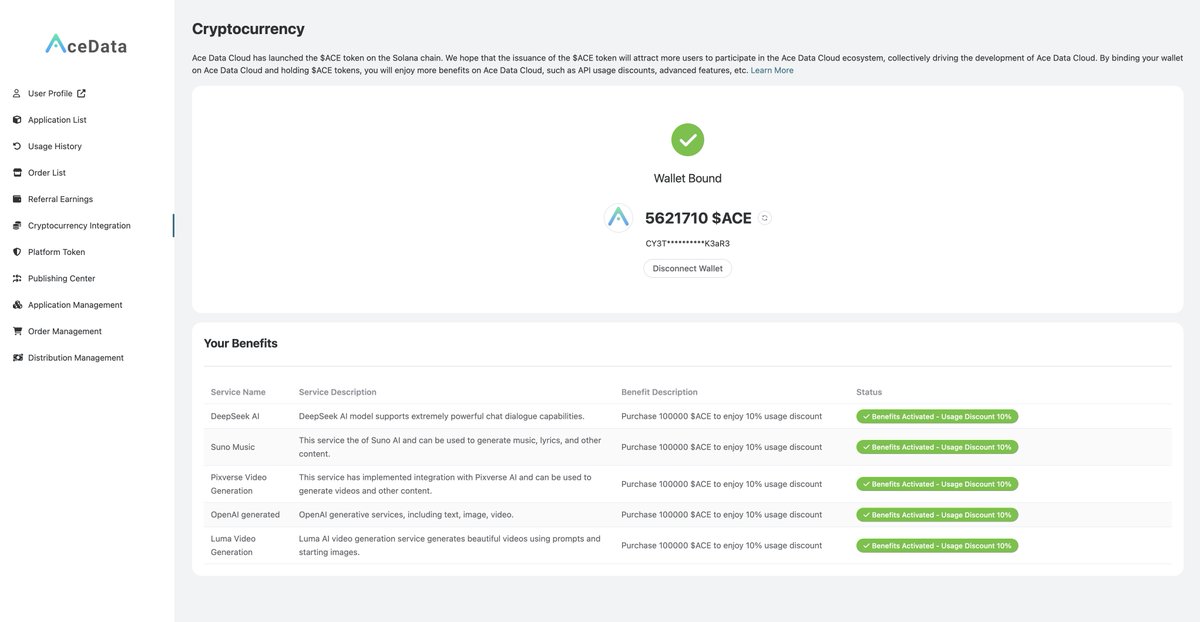 Developed a new feature to better reflect the discount of API usages, which provided by $ACE token integration &amp; holding! 💪