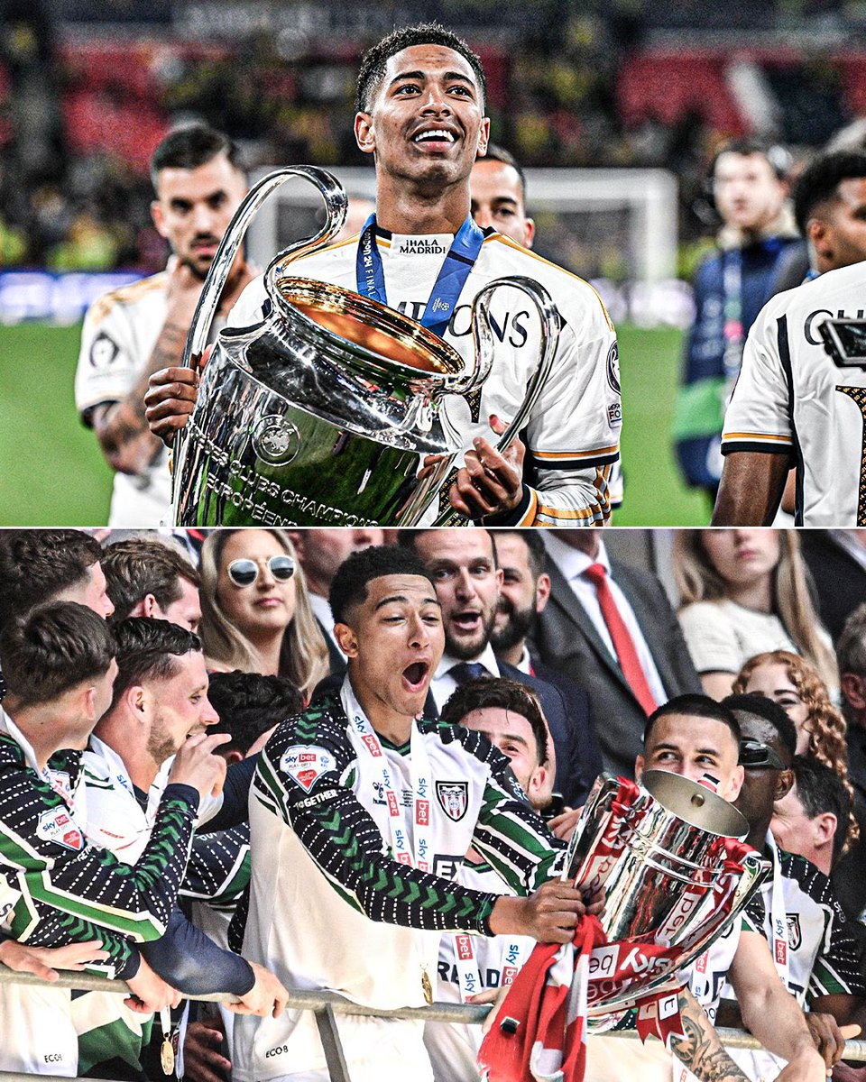 MrSamHQ_'s tweet photo. Back-to-back Wembley glory for the Bellingham brothers!
▪️ 2024: Jude Bellingham lifts the Champions League trophy
▪️ 2025: Jobe Bellingham seals the Play-Off Final win
The legacy continues strong. England, this is just the beginning. #BellinghamBrothers #WembleyMagic #England #Sunderland
