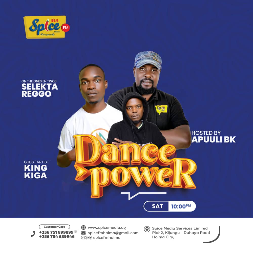 SpiceFMHoima's tweet photo. It's Saturday and the captain of a good vibes is present🫡🫡.

Look no further than #DancePower Vibes With @ApuuliB &amp; Selekta Reggo. 

#SpiceFmDancePower. https://t.co/mZfkdgd3Gm