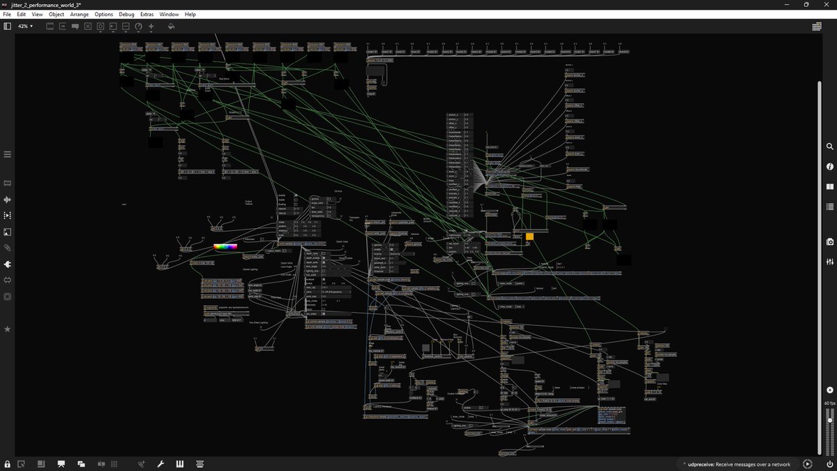 arsch4n's tweet photo. osc-matrix-reactive visual patch for live a/v performance w/ jitter
@cycling74 

#maxmsp #jitter #patch #live #audiovisual #digitalart #av https://t.co/D76EjtLdi6