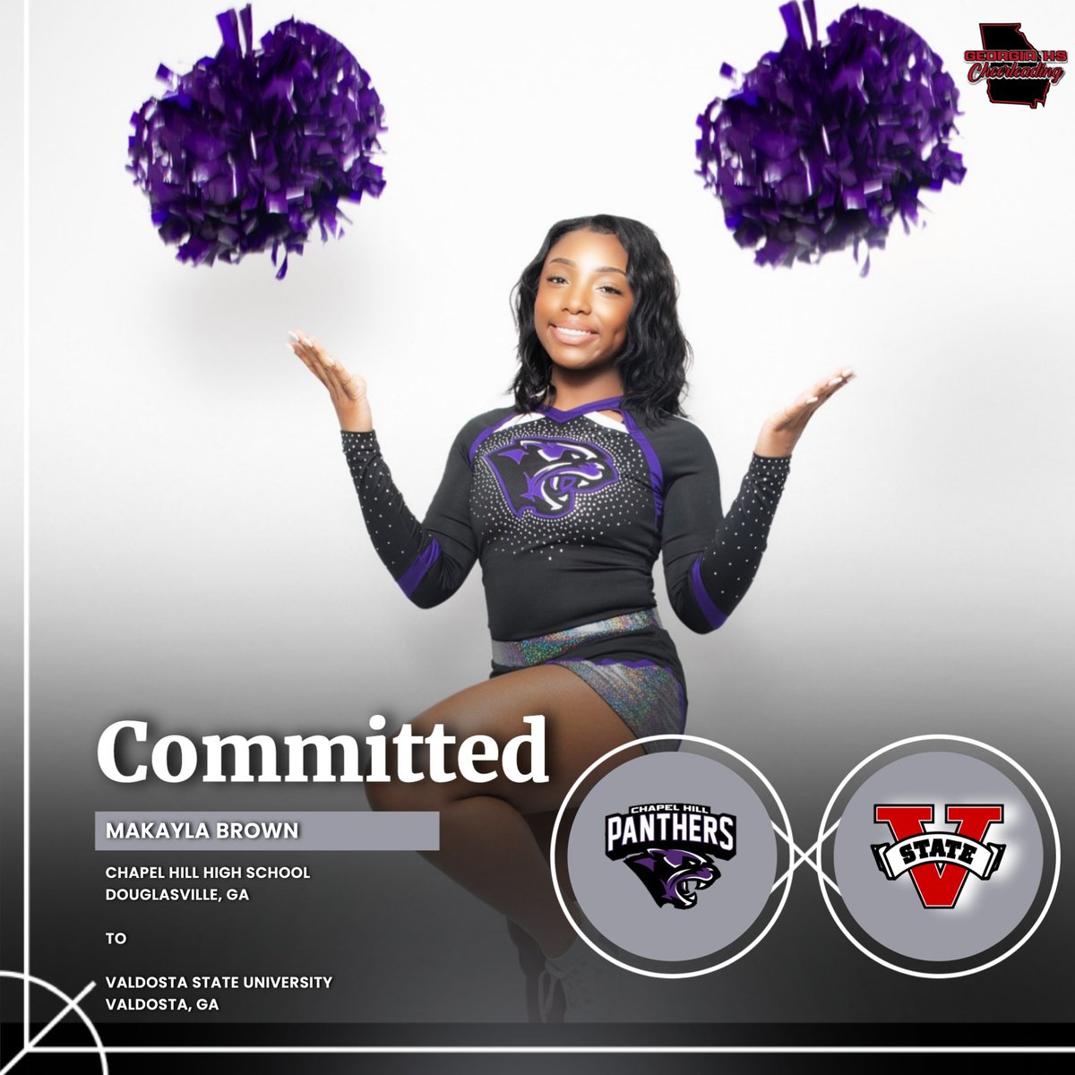 Congratulations Makayla on committing to cheer at Valdosta State University!
💜🖤🤍 ➡️❤️🖤🔥 📣
#GeorgiaHSCheer2025 #GHSACheer2025