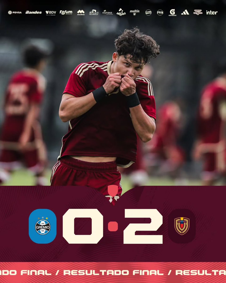 FuerzaVT's tweet photo. ¡CAMPEONES! 🏆

Nuestra #FuerzaVinotinto Sub-17 venció 2-0 a Gremio y se quedó con el título del torneo Canteras de América 2025. 🤩

¡GRANDES! 💪⚽🇻🇪🔝 https://t.co/1jXRGpyFJm