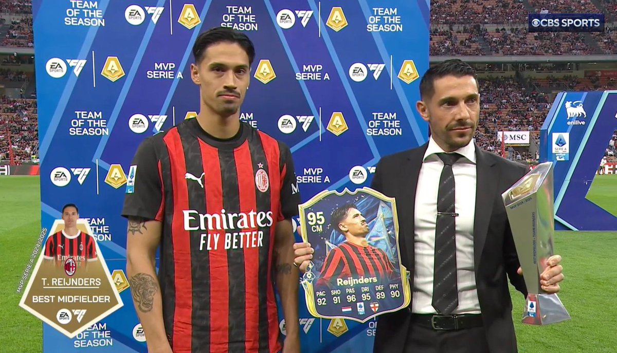 AC_MilanFR's tweet photo. Tijjani Reijnders et son trophée de meilleur milieu de la saison en Serie A. 💔 https://t.co/3pH0hXbWhq