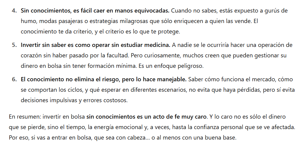 📌(II)  ¿Por qué creo que hay que invertir en bolsa con conocimientos?
Lo resumo en 6 puntos esenciales que todos deberían tener en cuenta antes de poner un euro en el mercado. 👇  #Inversión #Trading #AlbertAlbareda