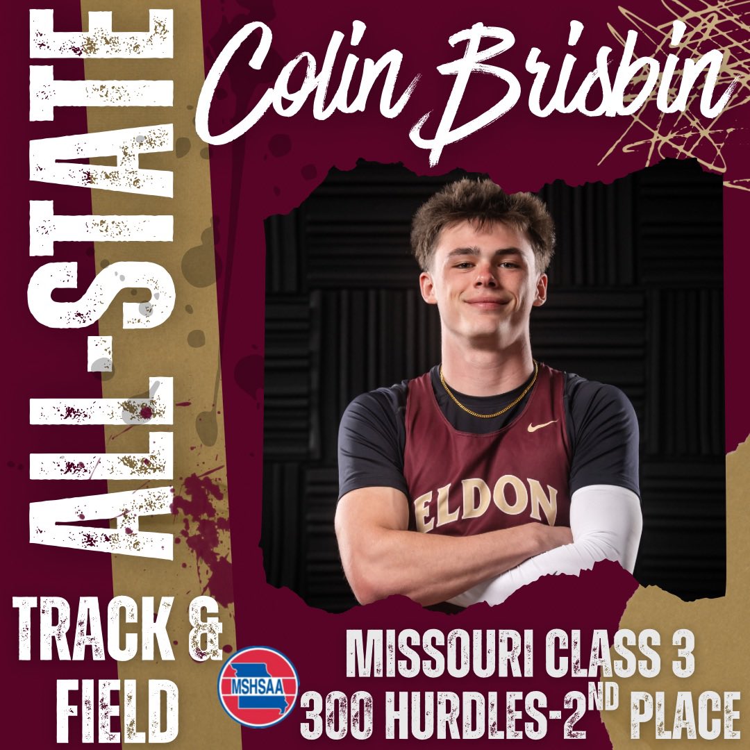 Congratulations to Colin Brisbin for taking 2nd place in the 300 meter hurdles at the 2025 MSHSAA State Track and Field meet! Colin ran a 39.14 to earn all-state honors! #MustangMade