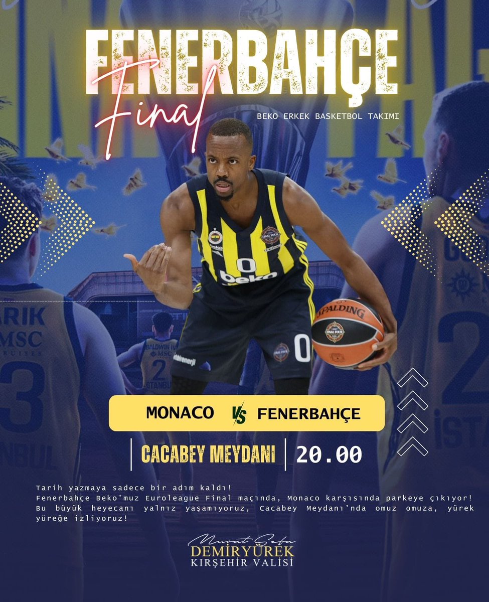 🇹🇷🇹🇷Kıymetli Hemşehrilerim,

Euro League’de ülkemizi başarıyla temsil eden Fenerbahçe Beko Erkek Basketbol Takımımız, Avrupa basketbolunun en prestijli organizasyonunda final mücadelesine çıkıyor.

🟡🔵Temsilcimiz <a href="/FBBasketbol/">Fenerbahçe Beko</a>’nun bu tarihi mücadelesini hep birlikte dev ekranda