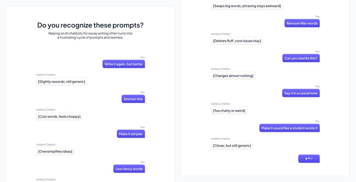 I made a section of my landingpage to show off (hopefully) relatable chatgpt prompts

Do you recognize any of these from your own chats?👇