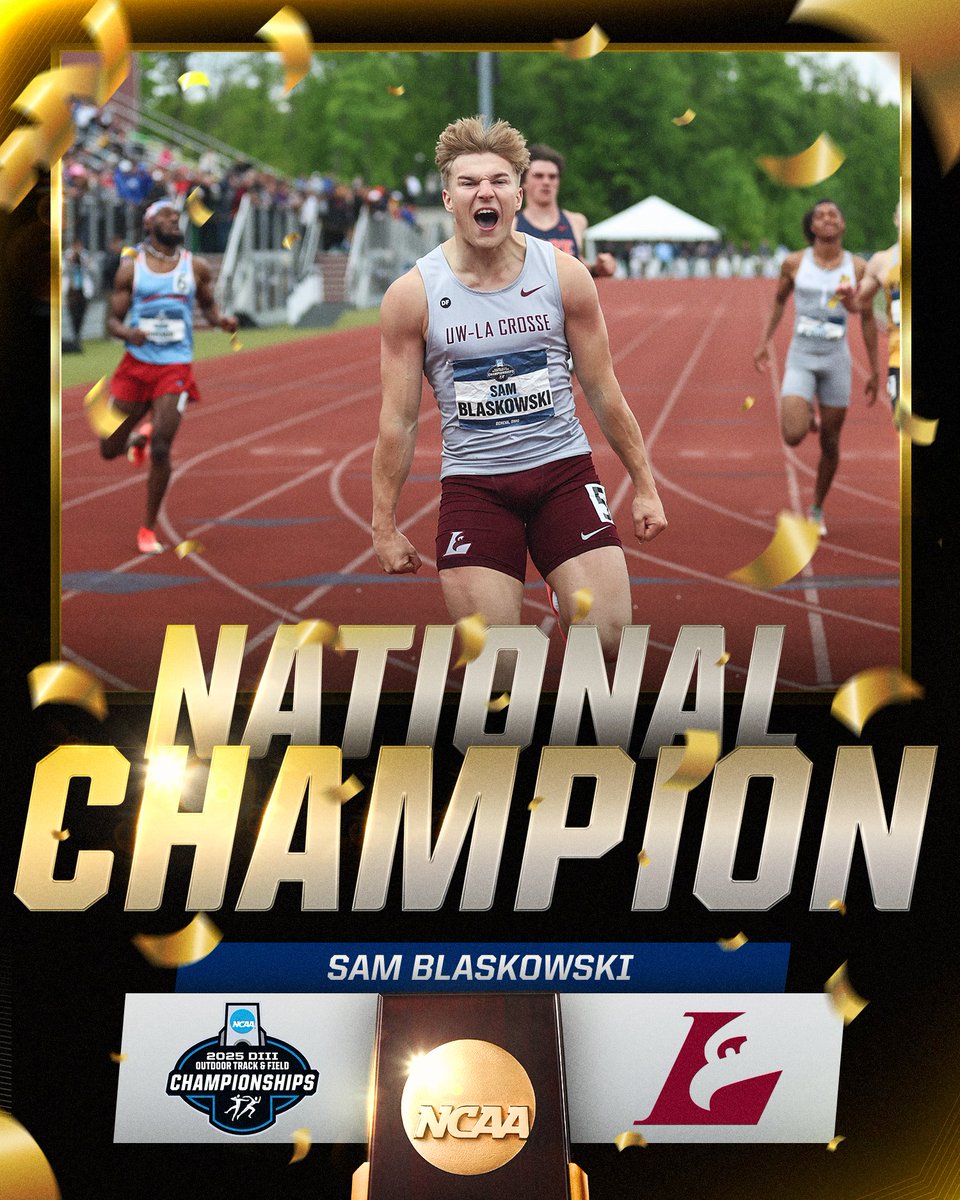 BACK TO BACK CHAMP🏆🏆

Sam Blaskowski of <a href="/UWLAthletics/">UWL Athletics</a> picks up his second-straight men's 200m title with a time of 20.35 seconds!

#WhyD3 | #D3tf
