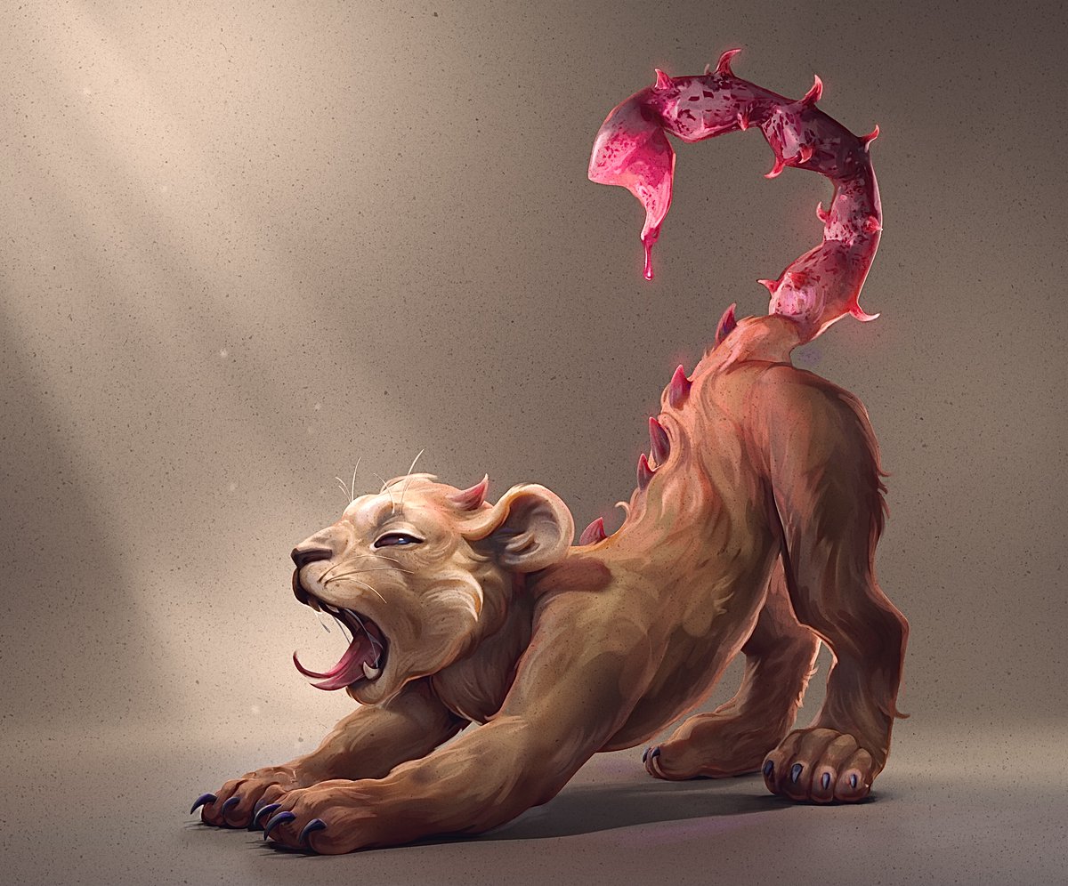 Baby manticore stretching in the sunlight 🦁🦂