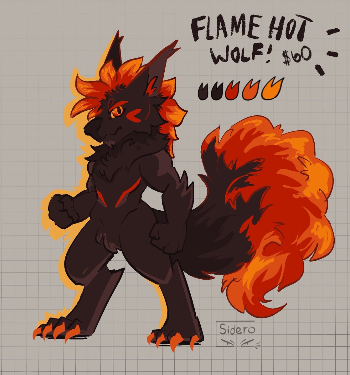 Sideroeyes's tweet photo. Got a flamey hot wolf for the taking! What would you name him?

[ #furry #adopt ]
I accept most payment methods! https://t.co/WbJfBki76G