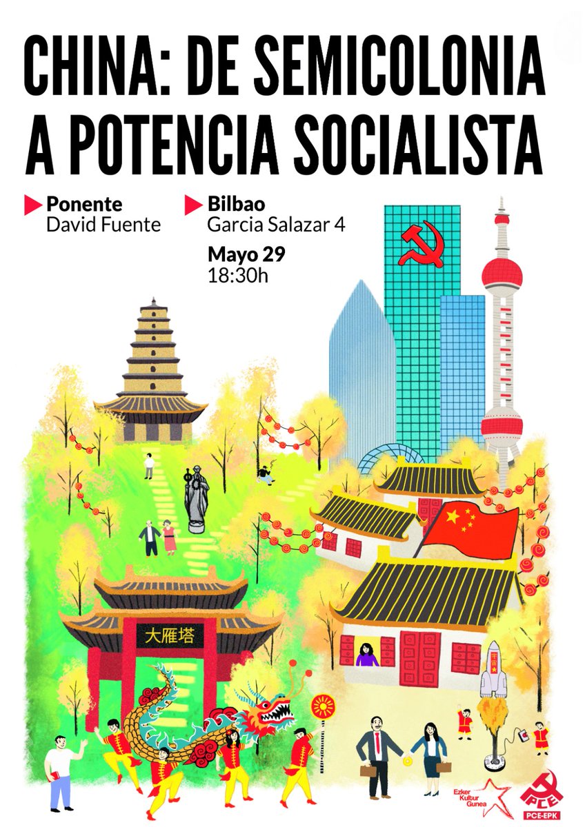 ezkerkultur's tweet image. 🇨🇳 De semicolonia a potencia socialista.

@DavidFuenteA, doctorando en teoría marxista en la universidad de Jiatong, Xian, nos contará de  primera mano la fascinante realidad del gigante socialista asiático desde  una perspectiva marxista.

🗓️ Fecha: 29/05/2025
⏱️ Hora: 18:30 h