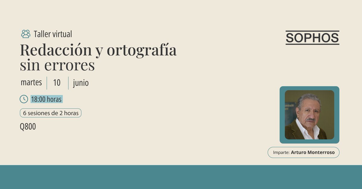 El martes 10 de junio lo invitamos a unirse al taller "Redacción y ortografía sin errores", un espacio virtual de seis sesiones con el escritor y editor Arturo Monterroso, donde se trabajará la estructura del texto, la puntuación, la ortografía y otros elementos esenciales para