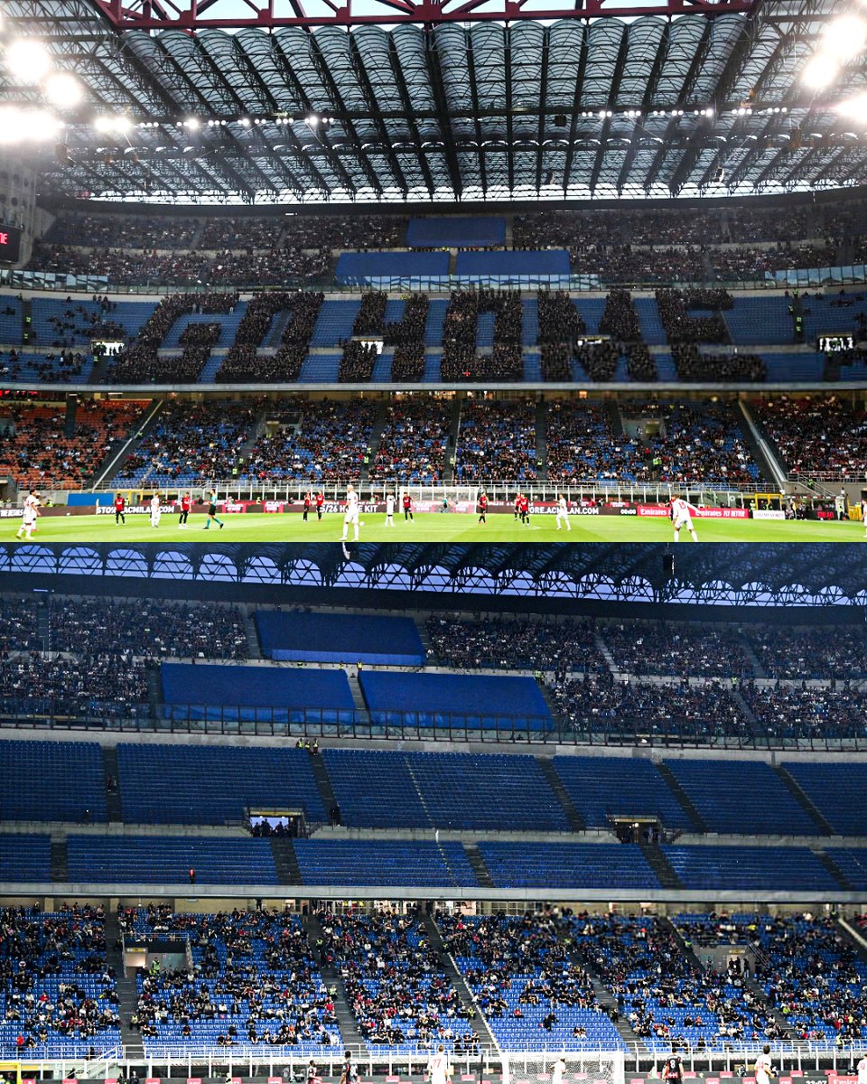 💢🇮🇹 Los ultras de Milan formaron el mensaje "GO HOME" y ABANDONARON EL ESTADIO en protesta contra los propietarios estadounidenses del club.

¿El motivo? El equipo NO JUGARÁ competencias europas en la temporada 2025/26:

➜ 9° en la Serie A.
➜ Perdió la final de la Coppa Italia
