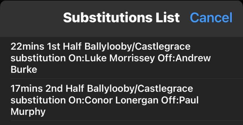 South Junior A Football   Rd.1
Full Time 
Ballylooby/Castlegrace: 1-11(14)
Cahir: 0-8(8)