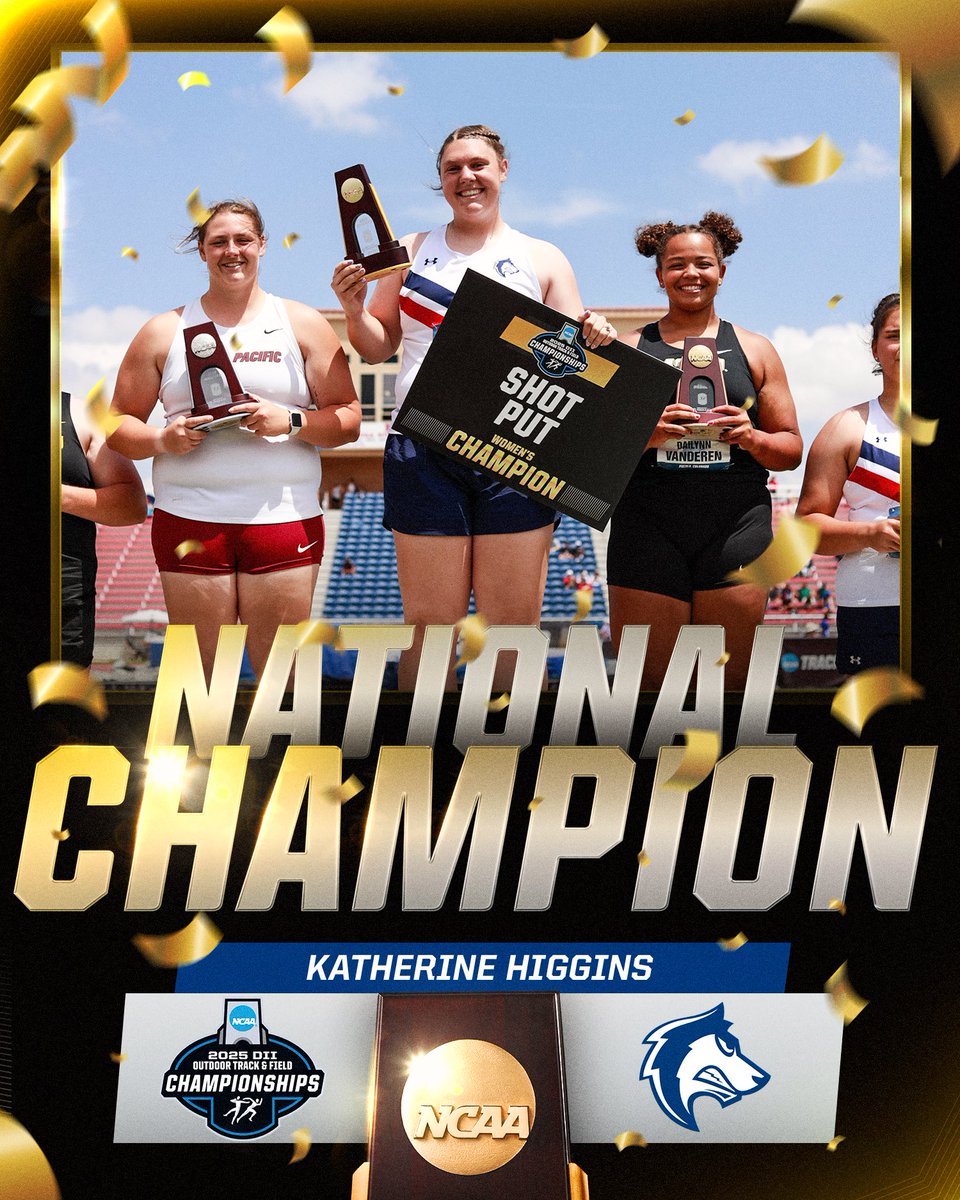 NCAA Division II (@ncaadii) on Twitter photo Got one on her home turf 👏
Katherine Higgins of <a href="/CSUPuebloTF/">Colorado State University Pueblo Track & Field</a> is the 2025 DII Outdoor Women’s Shot Put National Champion!
#D2WOTF | #MakeItYours Got one on her home turf 👏
Katherine Higgins of <a href="/CSUPuebloTF/">Colorado State University Pueblo Track & Field</a> is the 2025 DII Outdoor Women’s Shot Put National Champion!
#D2WOTF | #MakeItYours